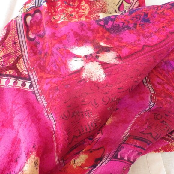 Silk Midi Skirt by Chico's/ Ruffled Slit Hem/ Hot Pink Floral/ 2 - Picture 8 of 9